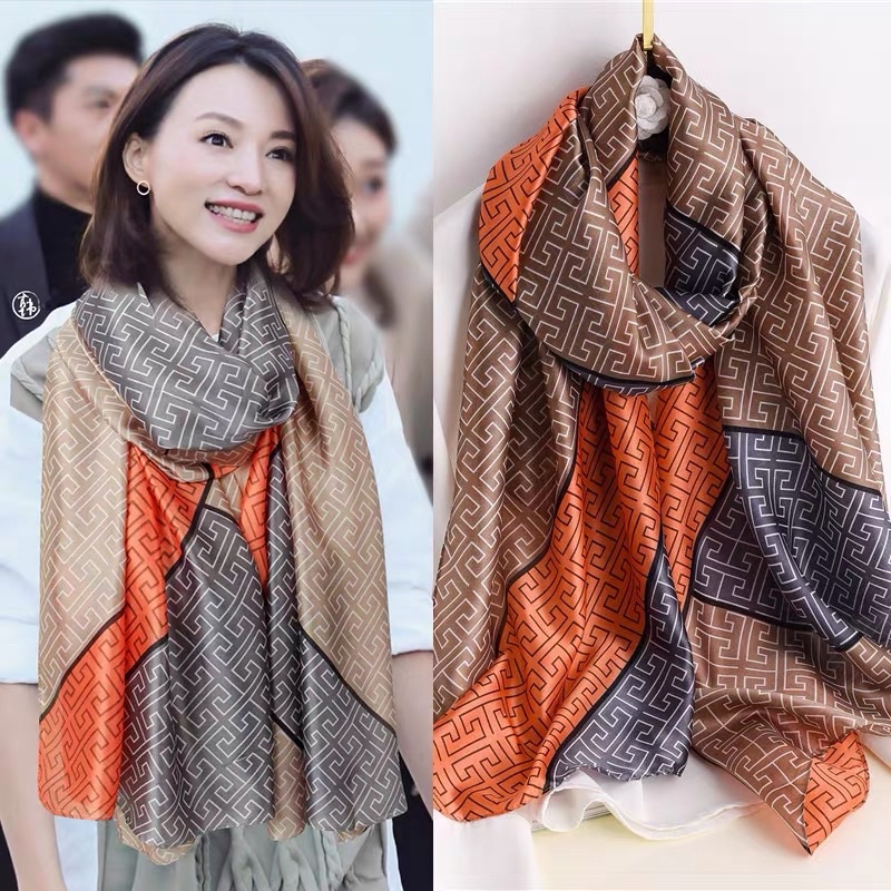 Khăn Lụa Dài Cao Cấp Tông Cam Nâu Trang Nhã Sang Trọng