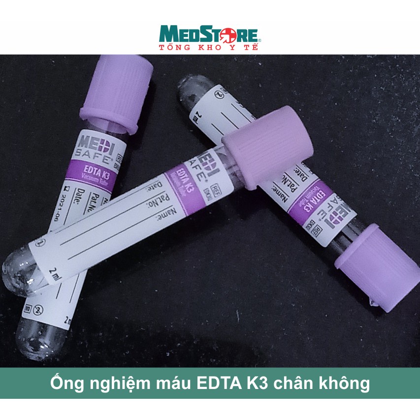 Ống nghiệm EDTA K3 Chân không 2ml hãng MEDISAFE (khay 100 ống)