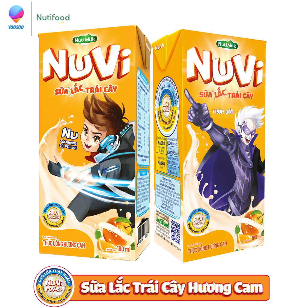 [BÉ KHỎE BÉ ĐẸP] Hộp NuVi Sữa Lắc Trái Cây Hương Cam/ Trái Cây Nhiệt Đới 180ml - Thương Hiệu NUTIFOOD - YOOSOO MALL