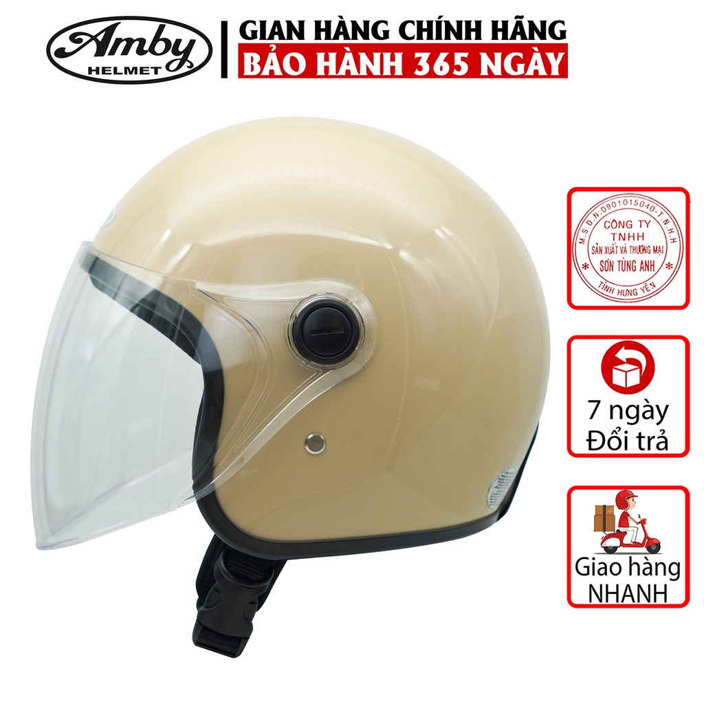 Mũ Bảo Hiểm 3/4 đầu Amby Helmet có kính dài che cả mặt, kiểu dáng thời trang cho nam và nữ - Nhiều màu