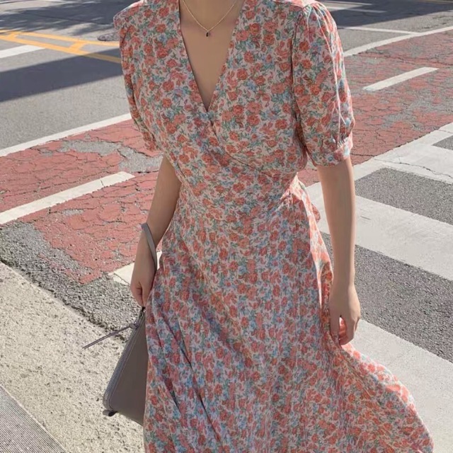 Đầm Hoa vạt chéo dáng dài Quảng Châu