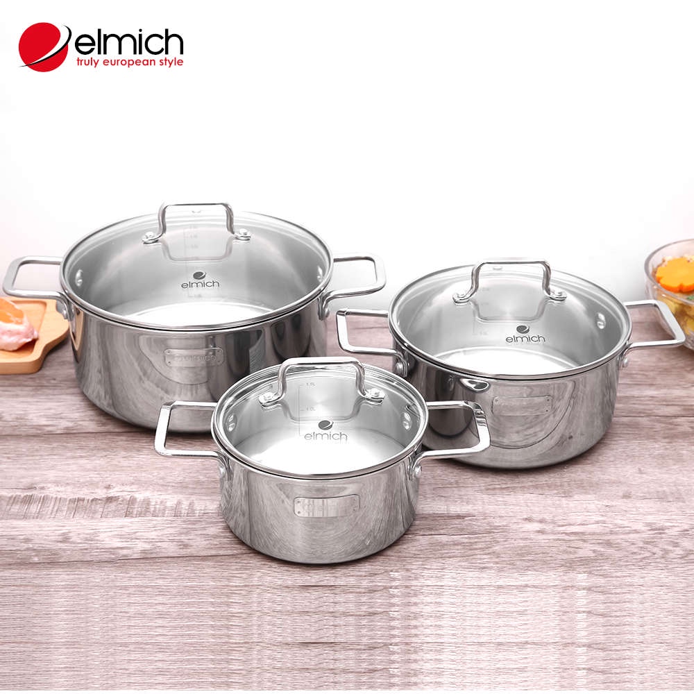 Bộ 3 nồi inox 304 liền khối Elmich Trimax XR EL-3843 size 16, 20, 24cm - Hàng chính hãng, bảo hành 24 tháng