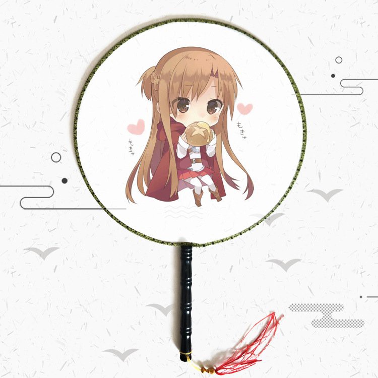 Quạt tròn cổ trang tổng hợp anime chibi cầm tay