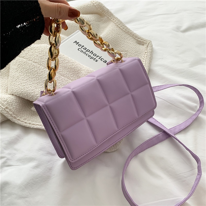 Túi đeo vai hình vuông cỡ nhỏ phối dây xích thiết kế đơn giản thời trang cho nữ 2022