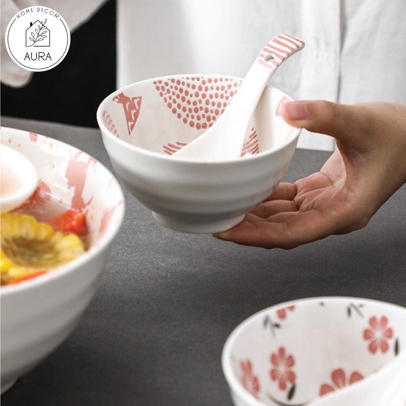 Set 4 Chén,bát ăn cơm gốm sứ phong cách Bắc Âu - Sẵn Hàng