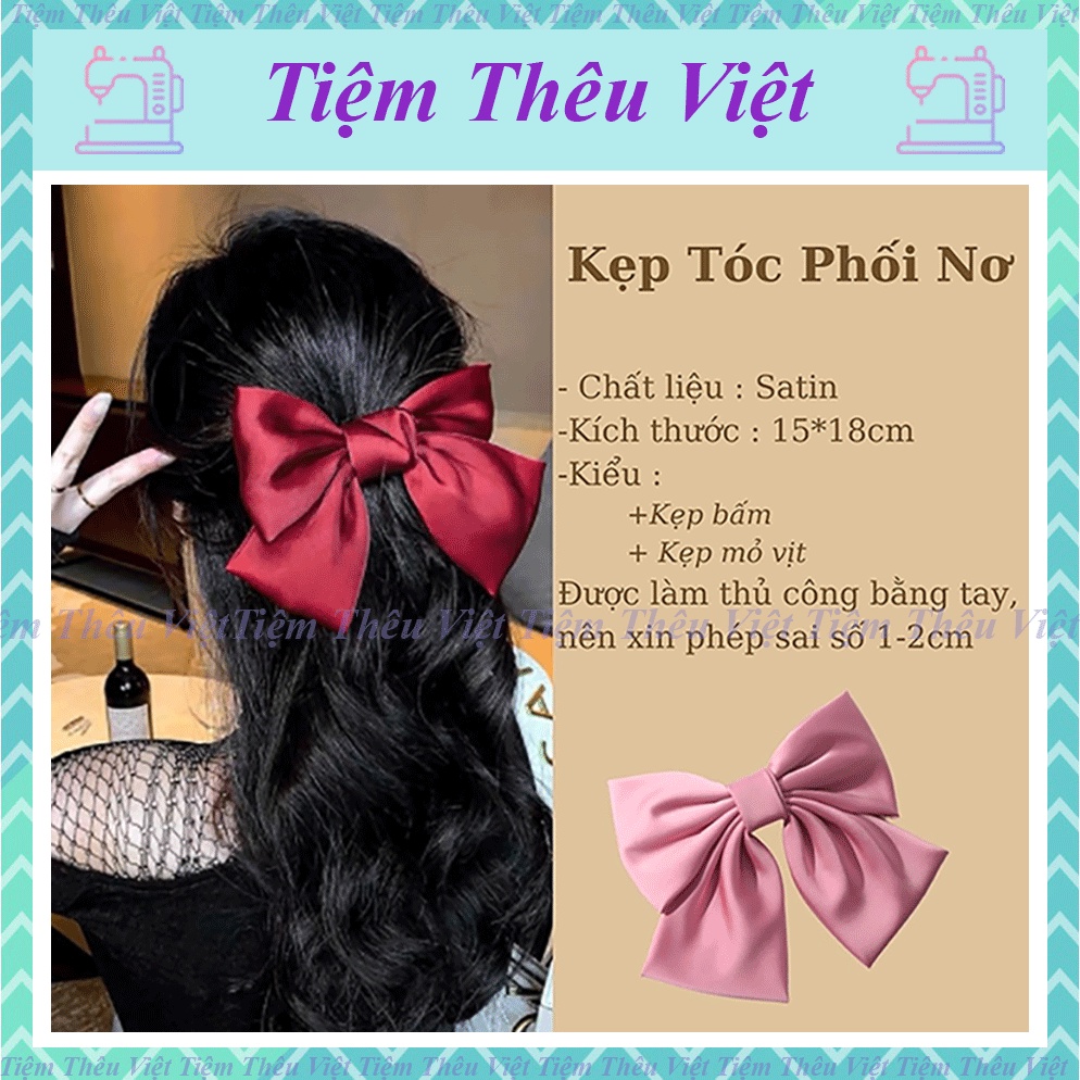 Kẹp Tóc Phối Nơ Lớn Tiệm Thêu Việt Hottrend