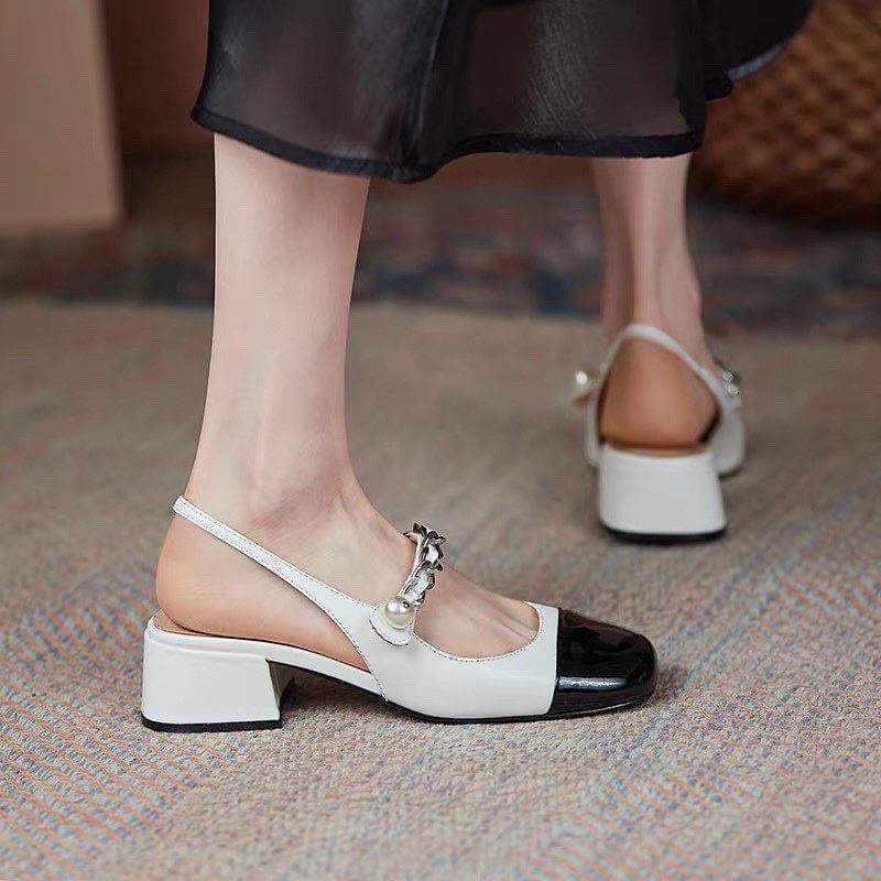 Giày cao gót bít mũi quai xích ngọc, sandal bít mũi quai xích ngọc Chị Đẹp Store mã 9238