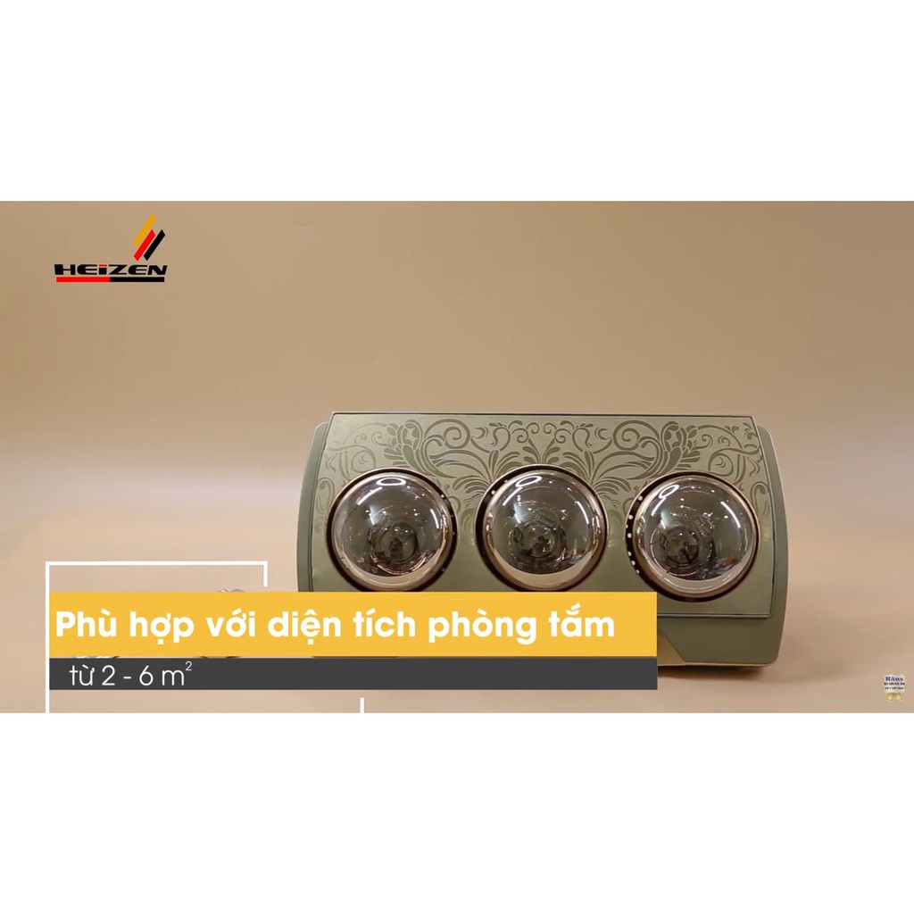 Bảo hành 10 năm - Đèn sưởi nhà tắm cao cấp Heizen 3 bóng vàng HE3BR và HE3B