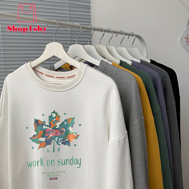 5 Color Men Sweatshirt Oversize Shirt Fashion Pullover Athletic Closure Long Sleeve Maple Leaf Print