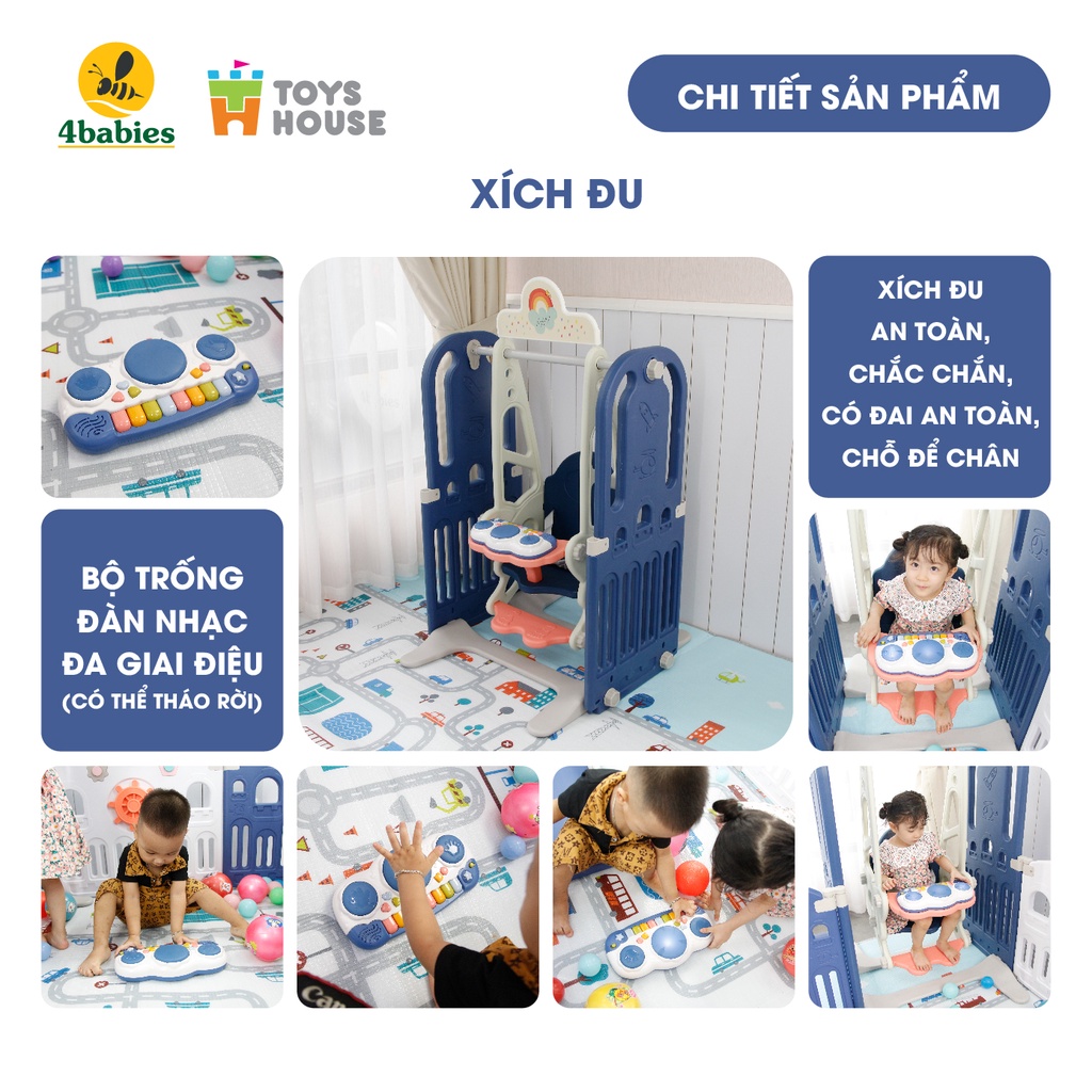 Quây bóng - combo đồ chơi vận động cho bé  cầu trượt,xích đu, cột bóng Toyshouse WM19086 tiêu chuẩn Châu âu