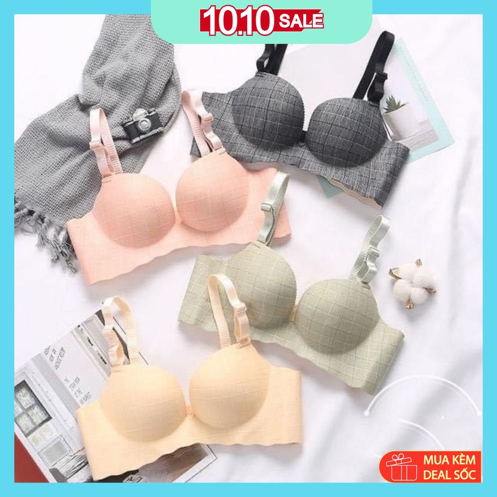 Áo ngực nữ áo lót su kẻ không gọng đệm su 2.5cm nâng ngực hình bàn tay thông hơi êm ấm thoáng mát