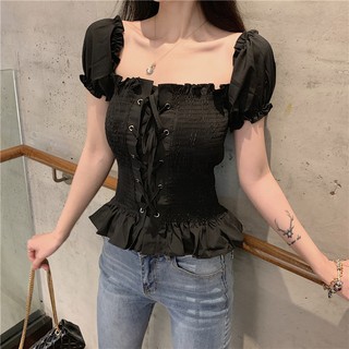 Áo thắt eo tay phồng trễ vai