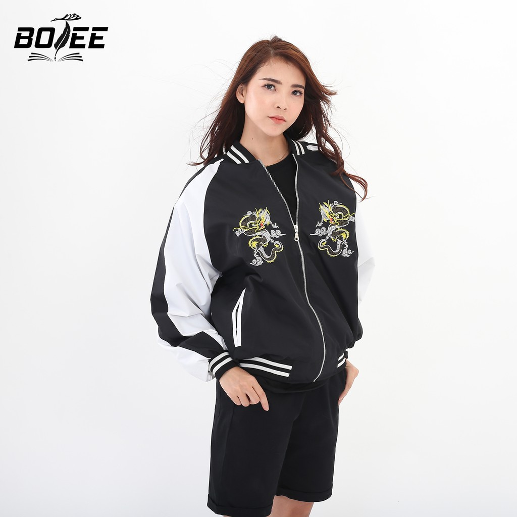 Áo khoác bomber BOTEE Thêu Rồng vải dù 2 lớp form rộng unisex