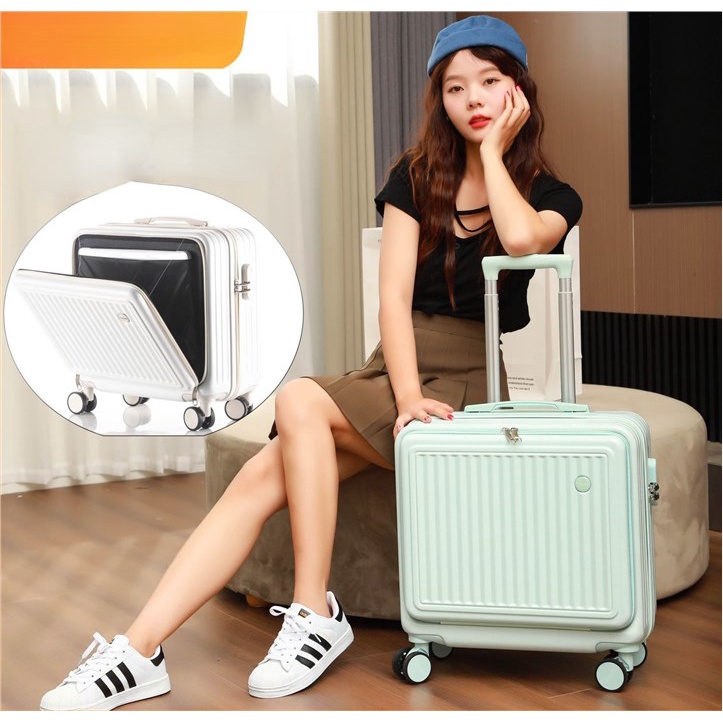 Small portable front opening suitcase mute universal wheel