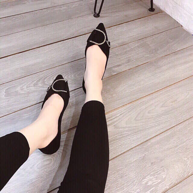 Giày búp bê nữ mũi nhọn đính khóa chữ D siêu đẹp