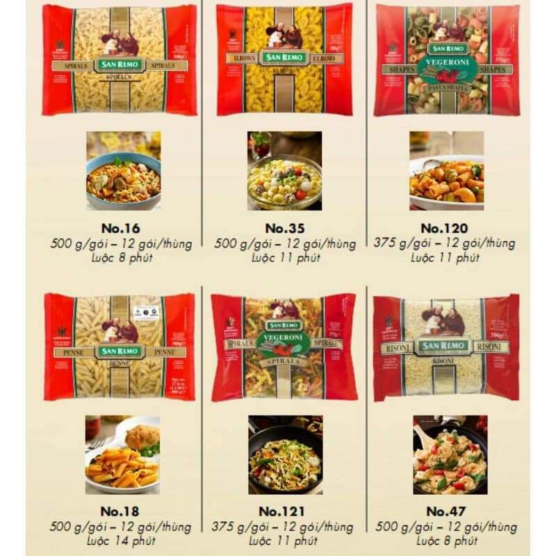 Nui  rau củ San Remo Gói 375gr
