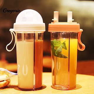Gregorio~420/600ml Straw Separate Drink Water Beverage Bottle Couples Gift