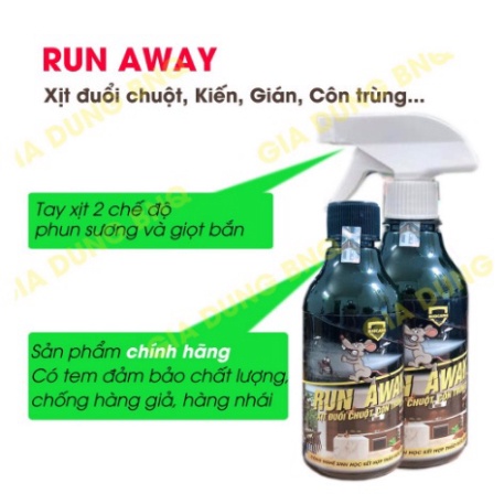Xịt đuổi chuột Run Away thảo mộc tự nhiên ❗FREESHIP❗ Bình xịt đuổi chuột côn trùng trong ô tô nhà Không mùi an toàn sasa