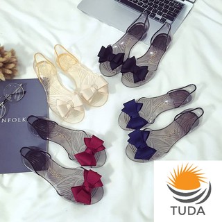 Dép sandal nhựa nữ quai ngang đẹp trong suốt có nơ siêu đáng yêu DNU08