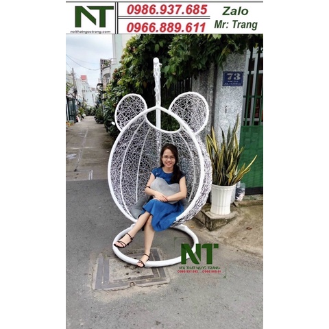 Xích đu tròn tai thỏ mây nhựa thanh lý