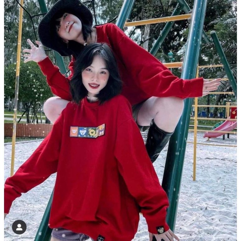 Áo sweater nỉ bông giáng sinh màu đỏ giáng Ulzzang