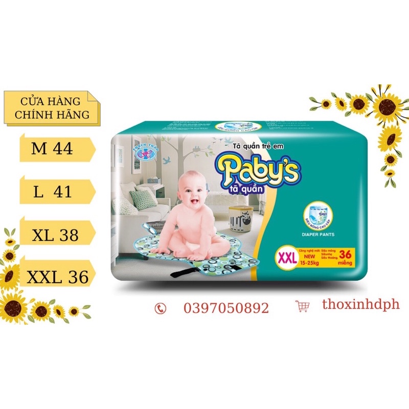 Bộ 3 gói bỉm quần Paby’s đủ sz M132miếng ,L123 miếng ,xl 106 mg