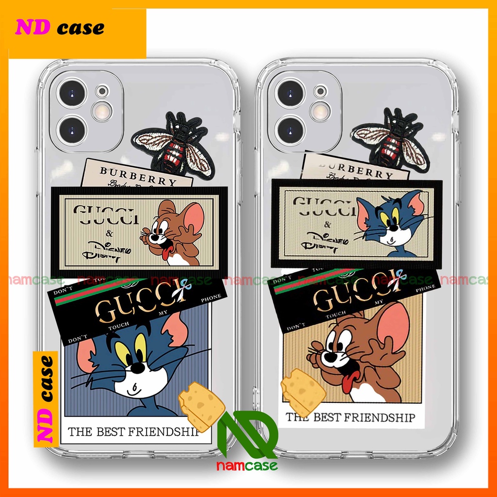 Ốp lưng iPhone 6/6s/7/8/X/XS/11/12/13 Pro Plus Max viền vuôn chống sốc silicon trong suốt mềm dẻo hình Gucci Tom Jerry