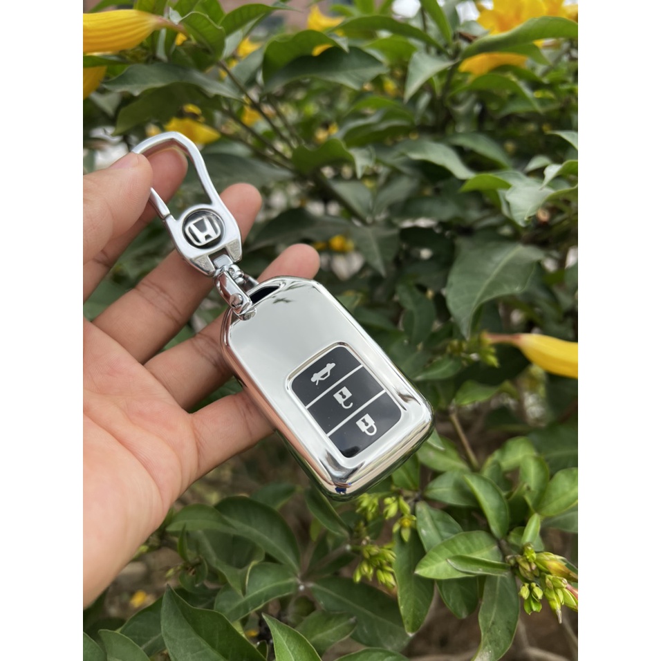 Bọc chìa khóa-ốp chìa khóa TPU Mạ Inox 3 nút Smart key cho xe ô tô  Honda HRV / CRV / Jazz / BRV 2014-2021
