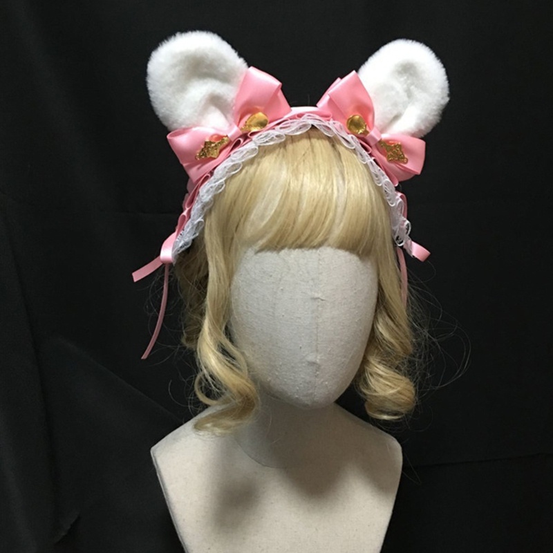 Băng Đô Nơ Tai Thỏ Bằng Vải Satin Phối Ren Dễ Thương Dành Cho Bạn Gái