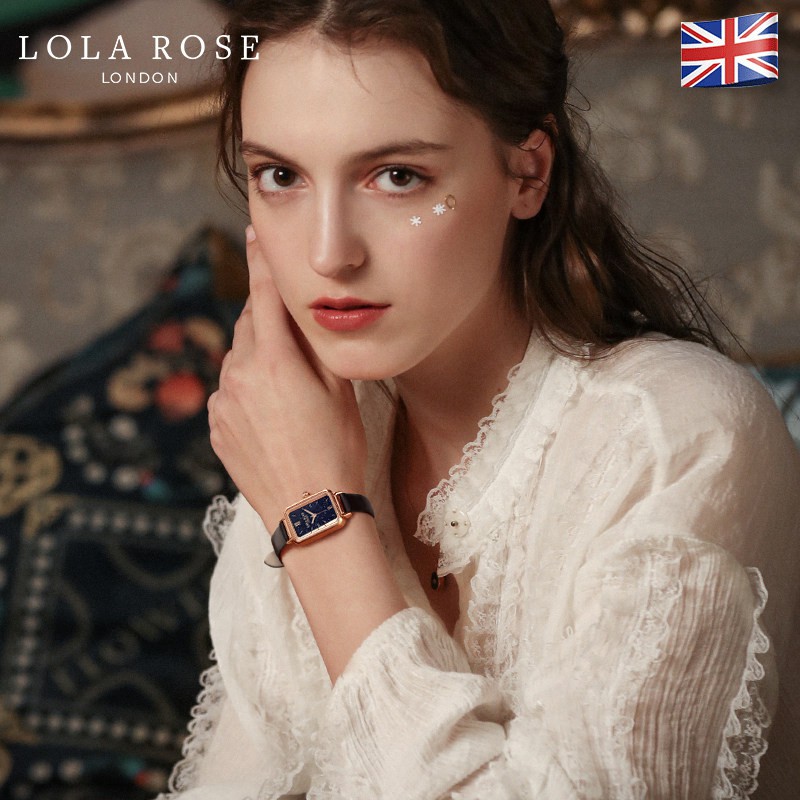 Đồng hồ nữ dây da Lolarose mặt vuông đá bluestone galaxy cao cấp dây đeo mềm mại FUL