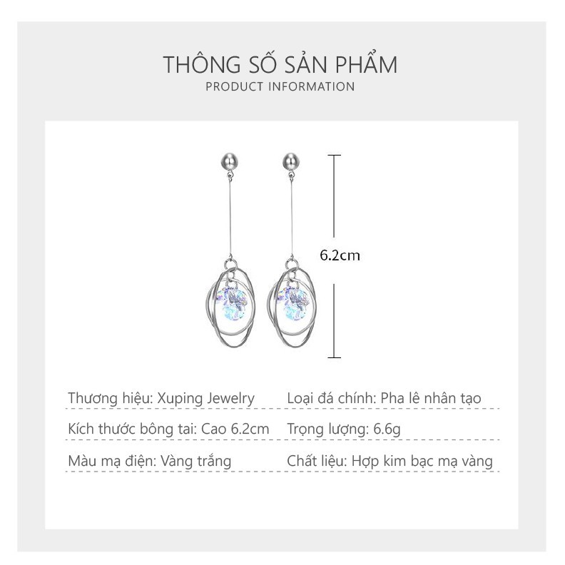 Bông Tai Mạ Vàng Trắng, Thiết Kế Khoen Tròn Đính Đá Sang Nhã - XPBT16