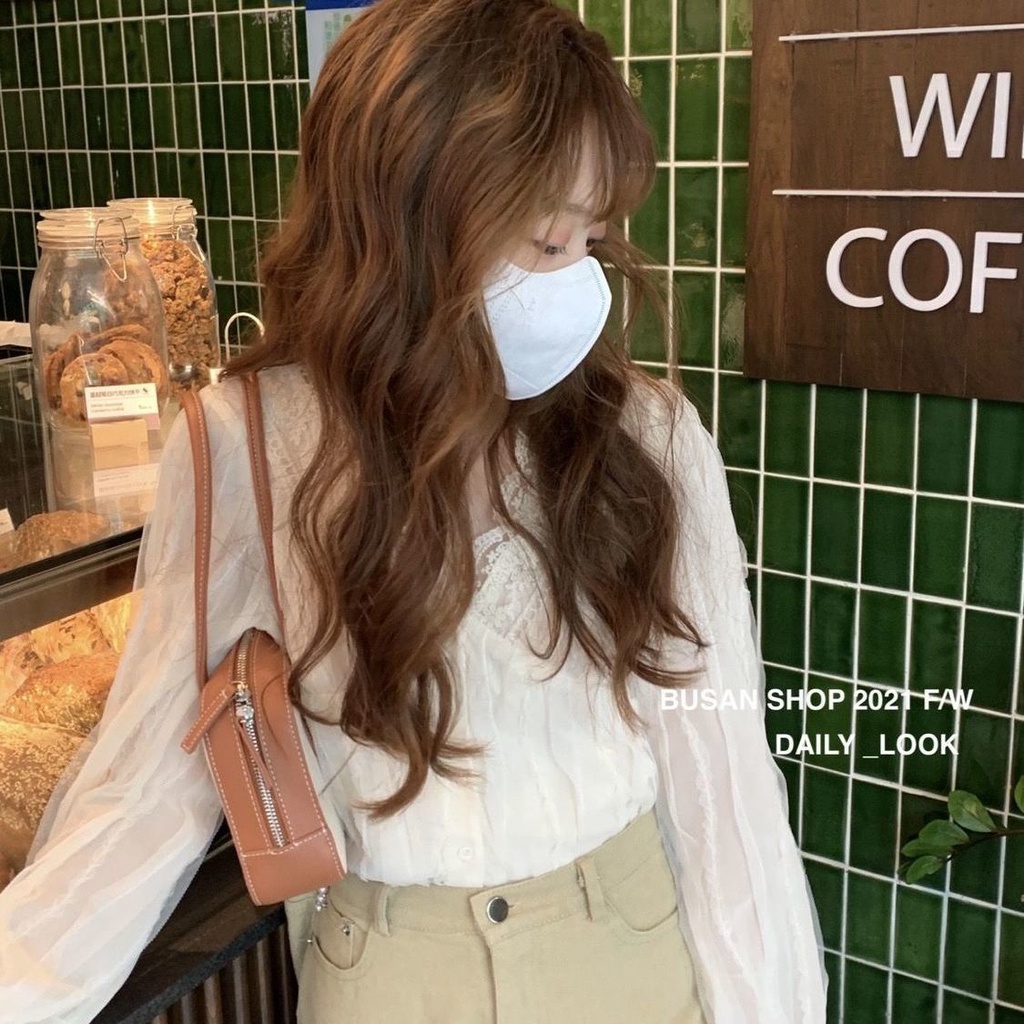 Áo Kiểu Tay Dài Cổ Chữ v Phối Ren Thời Trang Cho Nữ