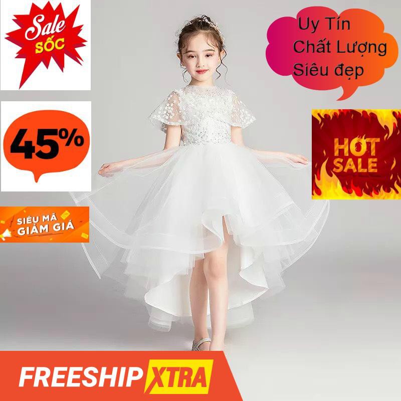 Đầm ren trắng đuôi choàng vai cao cấp