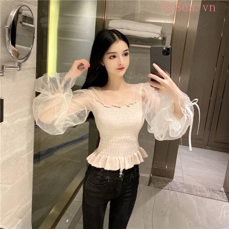 Áo Thun Nữ Tay Dài Phối Lưới Thời Trang Mùa Hè
