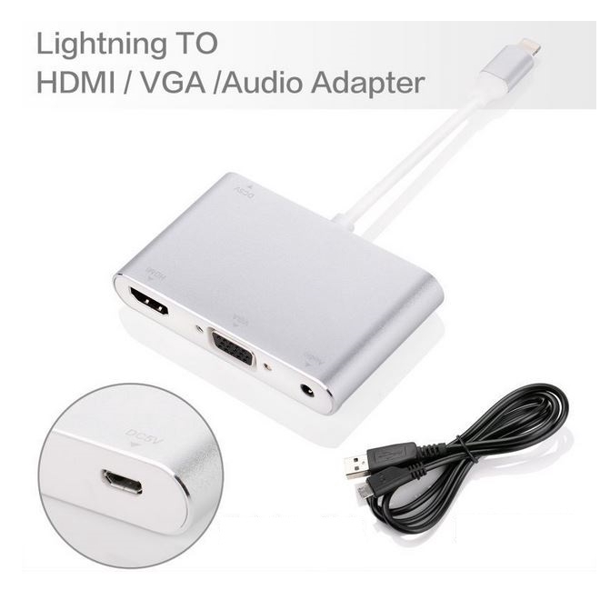 Cáp nối iPhone với đầu dây HDMI hoặc VGA Lightning to HDMI và VGA Audio để xem máy chiếu tivi cáp HDMI cho iphone