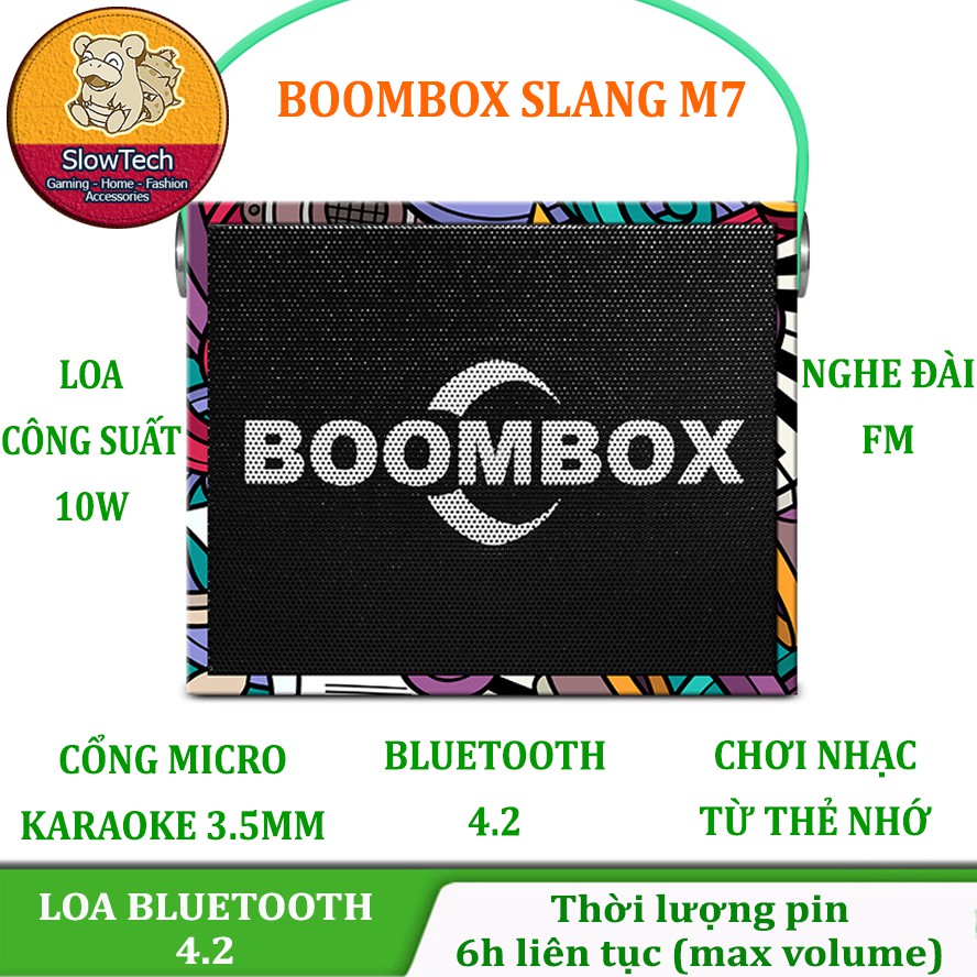 Loa Bluetooth Kiêm Trợ Giảng Có Đài FM Boombox SLANG M7 Chơi Nhạc Từ Thẻ Nhớ và USB, Hát Karaoke Thoải Mái