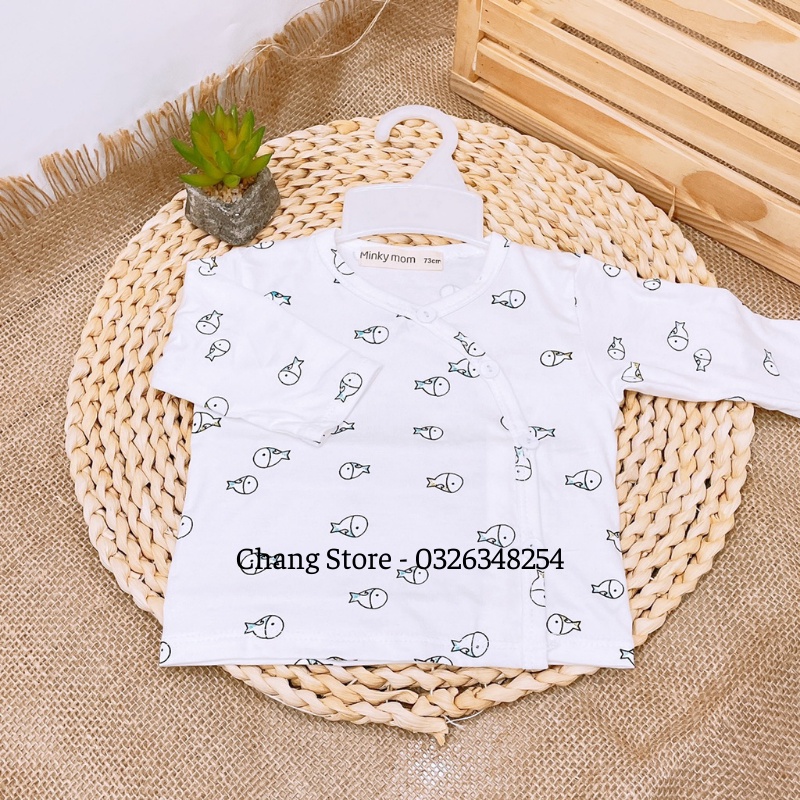 Áo Tay Dài/ Tay Ngắn Màu Trắng Vải Thun Lạnh Cao Cấp Minky Mom In Hình Động Vật Cho Bé Từ 3-6kg