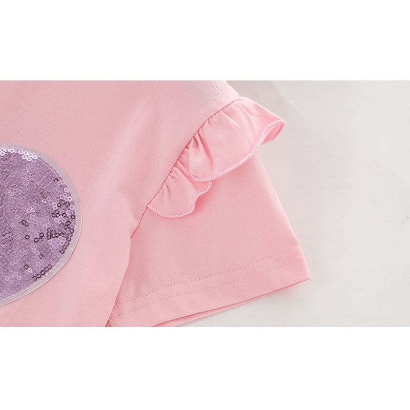 Áo Thun Tay Bèo Đính Kim Sa Chất Lượng Cao Mẫu Mới Phong Cách Hàn Quốc Cho Bé Gái 3-8 Tuổi