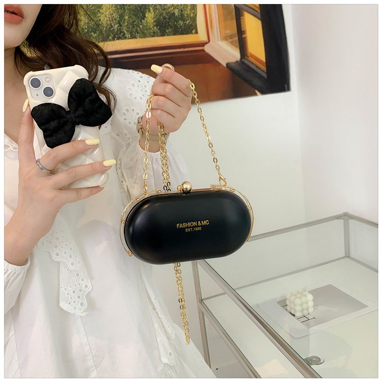 Túi Đeo JASMIN NOIR Chéo Da PU Dáng Tròn Phối Dây Xích Thời Trang Cao Cấp Cho Nữ