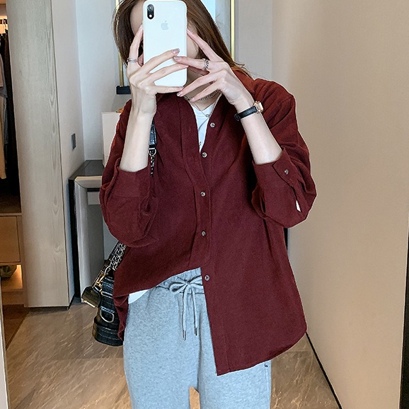 Áo sơ mi nữ SUXI tay dài dáng rộng phong cách retro dễ phối đồ thường ngày