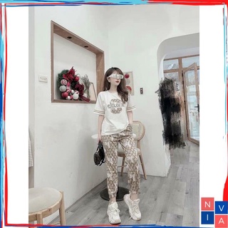 Bộ đồ thể thao nữ NA001 Set đồ nữ đi chơi dài bigsize áo thun form rộng cotton sang chảnh mùa hè thấm hút mồ hôi NIVA