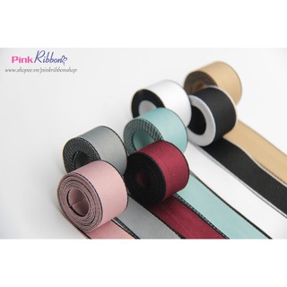 *Ruy băng kaki lụa dày viền đen cỡ 25mm