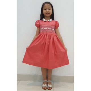 Đầm trẻ em đẹp siêu xinh - Kabota – xích móc thêu tay - đỏ flamingo - hoa mai trắng nơ xinh xắn – SM009
