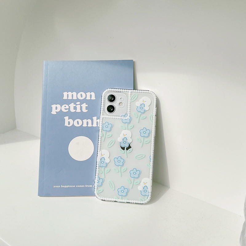 ốp iphone 11 Ốp điện thoại TPU in hình hoa màu xanh dương cho iPhone 11 Pro Max X Xr