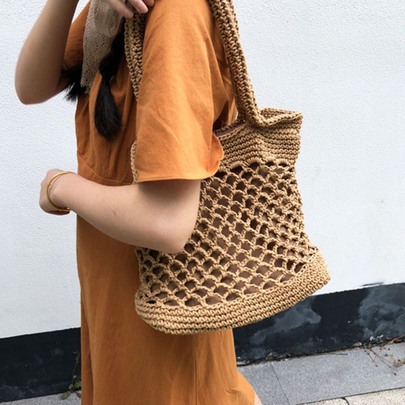 Túi Macrame Tote đeo vai - hoa văn lưới mắt cáo