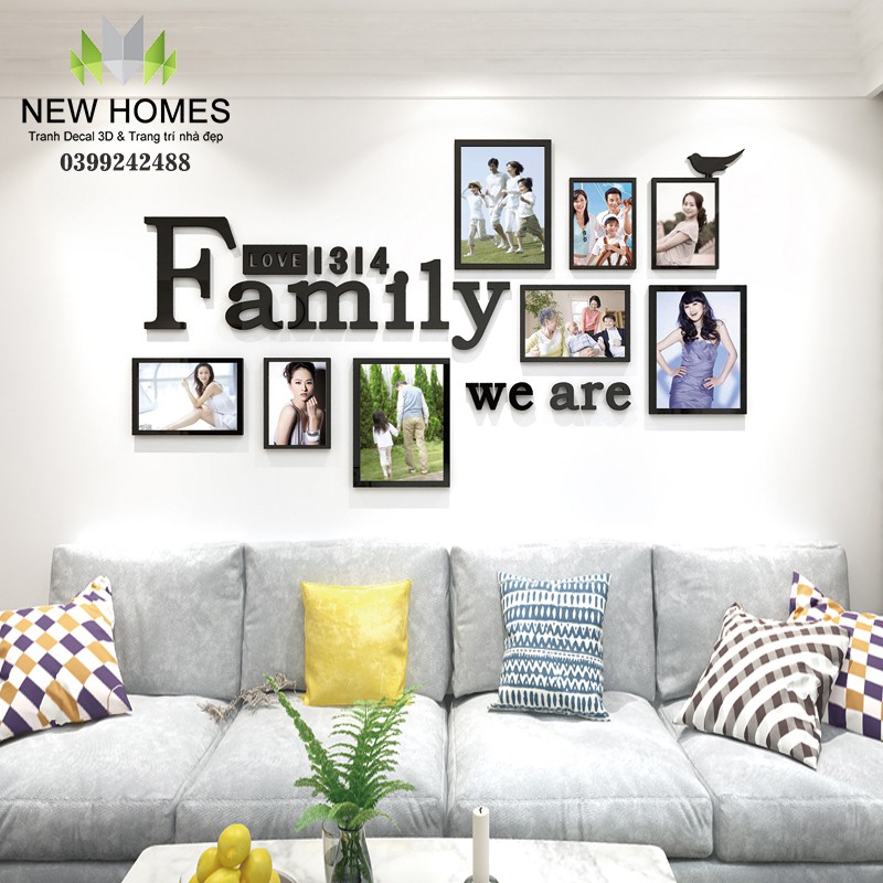 Tranh dán tường mica 3D - FAMILY khung ảnh trang trí phòng khách, phòng ngủ , cửa tiệm, spa, nail, cafe