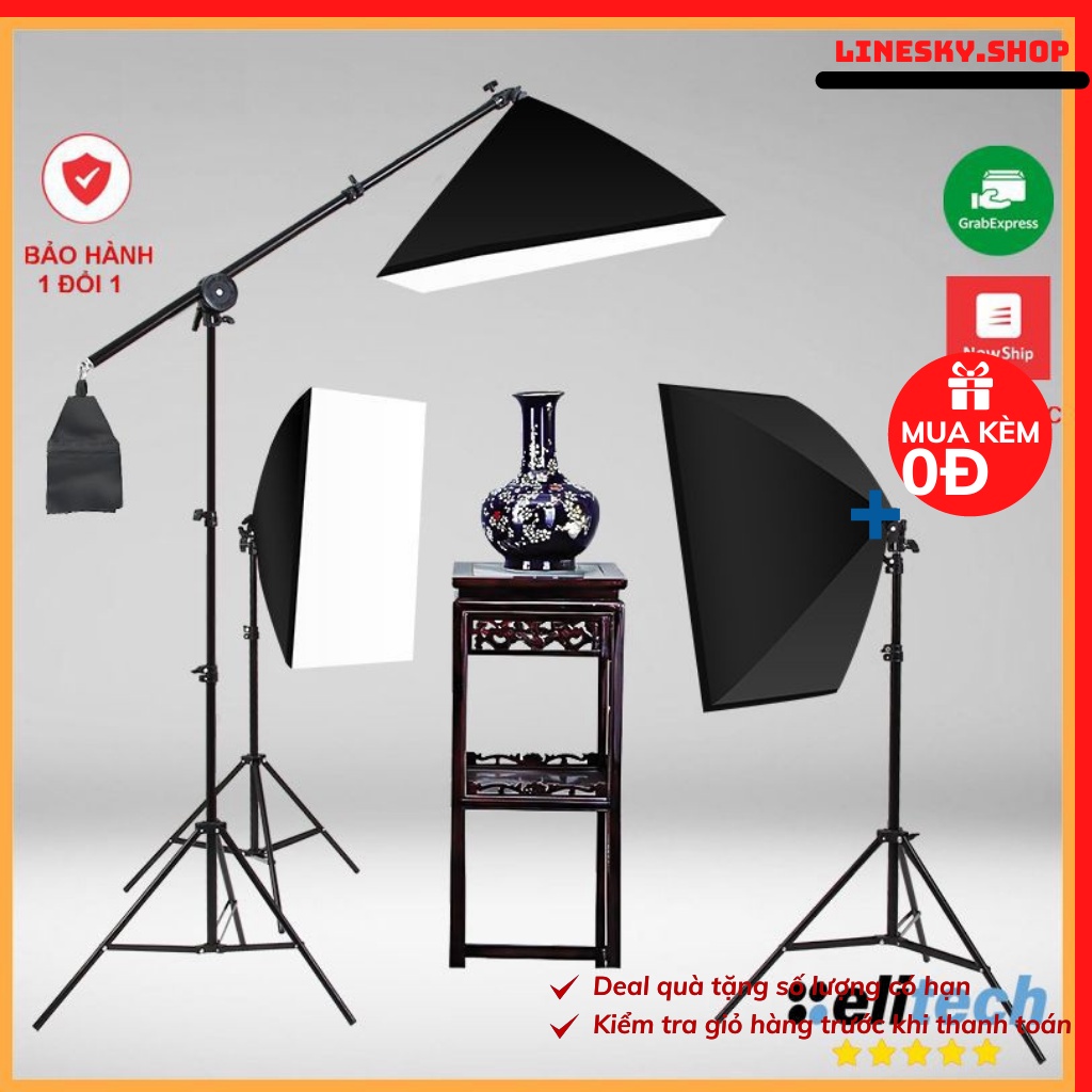 Đèn studio chụp ảnh sản phẩm, quay phim, livestream chuyên nghiệp, chân cao 2m softbox 50x70cm