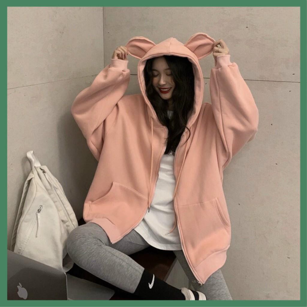 Áo Khoác Hoodie Zip Trơn Tai Thỏ Dễ Thương - La mode | BigBuy360 - bigbuy360.vn