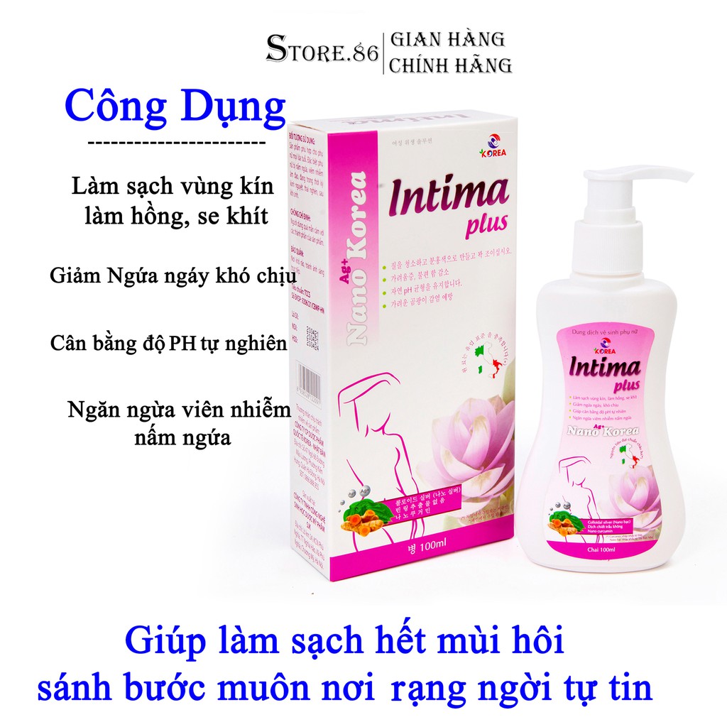 Dung dịch vệ sinh INTIMA PLUS nước rửa phụ khoa se khít vùng kín kháng khuẩn khử mùi hôi hương nước hoa chai100ml