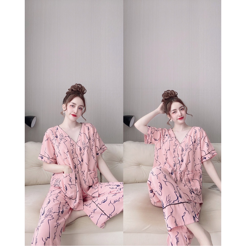 Đồ Mặc Nhà, Đồ Ngủ Sexy Nữ Pyjama Quần Dài Tay Ngắn Chất Đũi Lụa Mềm Mát Dưới 65Kg | BigBuy360 - bigbuy360.vn